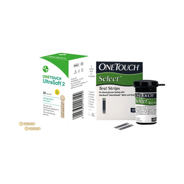 Virtual Combo Brand OneTouch Select Test Strip (50) & 2 box of Ultrasoft 2 Lancet (25 Each)
