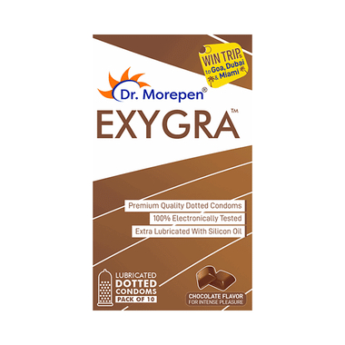 Dr. Morepen Exygra Dotted Condoms with Extra Lubricated Silicon Oil Chocolate