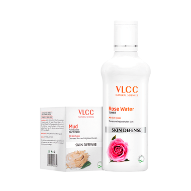 VLCC Combo Pack of Rose Water (100ml) & Mud Face Pack (70 gm)