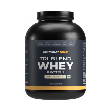 Nutrabay Gold Tri-Blend Whey Protein For Muscle Recovery & Immunity | No Added Sugar | Flavour Vanilla Icecream