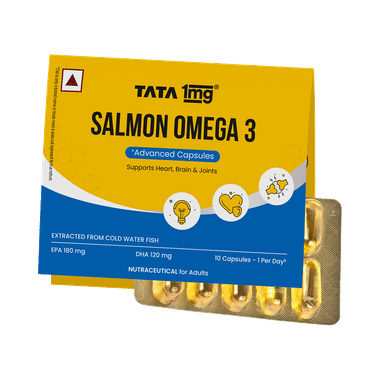 Tata 1mg Salmon Omega 3 Fish Oil 1000mg | High Absorption Supplement | Helps Manage Cholesterol