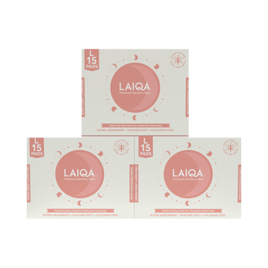 Laiqa Ultra Soft Sanitary Pads for Women (15) & Pantyliners Free (3) Large