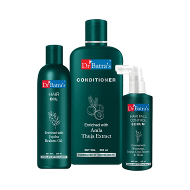 Dr Batra's Combo Pack of Hair Fall Control Serum 125ml, Conditioner 200ml and Hair Fall Control Oil 200ml