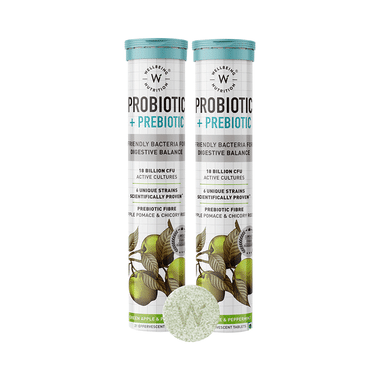 Wellbeing Nutrition Probiotic + Prebiotic Fibre With 18 Billion CFU |  Effervescent Tablet For Gut Health | Flavour Green Apple & Mint