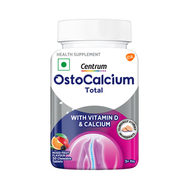 Ostocalcium Total Chewable Tablet with Vitamin D & Calcium | Supports Strong Bones, Joints & Muscles (Veg) | Flavour Mixed Fruit