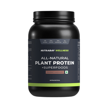 Nutrabay Wellness All-Natural Plant Protein + Superfoods | For Muscles & Digestion | Flavour Gourmet Chocolate