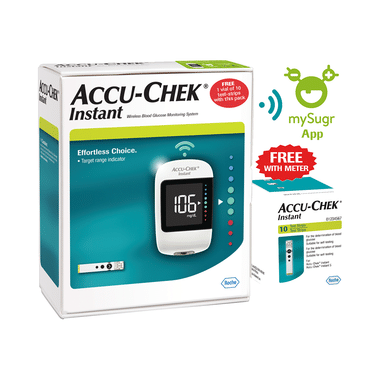 Accu-Chek Instant Glucometer Combo Pack with Free 10 Test Strips, mySugr App
