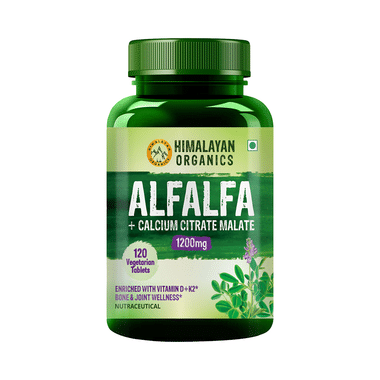 Himalayan Organics Alfalfa + Calcium Citrate Malate 1200mg | With Vitamin D + K2 For Bones & Joints | Veg Tablet