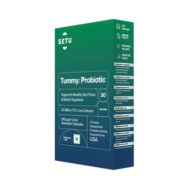 Setu Tummy Probiotic Capsule with 20 Billion CFUs for Digestion & Reduced Gas (30 Each)