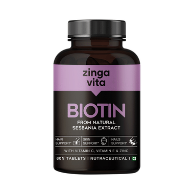 Zingavita Biotin Tablet With Zinc, Vitamin C & E | For Hair, Skin & Nail Health | Mineral & Vitamin Support