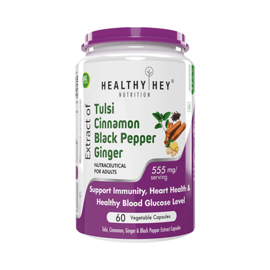 HealthyHey Nutrition Extract of Tulsi, Cinnamon, Black Pepper & Ginger Vegetable Capsule