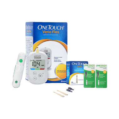 OneTouch Verio Flex Blood Glucose Monitor Value Pack (with 10 Test Strip Free) + 1 Pack of 50 Test Strip + 2 Pack of 25 Lancet