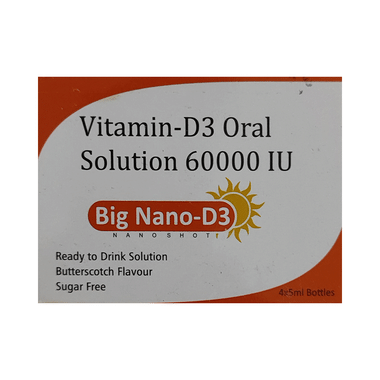 Big Nano-D3 with Cholecalciferol 60000 IU | Ready to Drink Oral Solution for Bone Health | Sugar-Free | Flavour Butterscotch