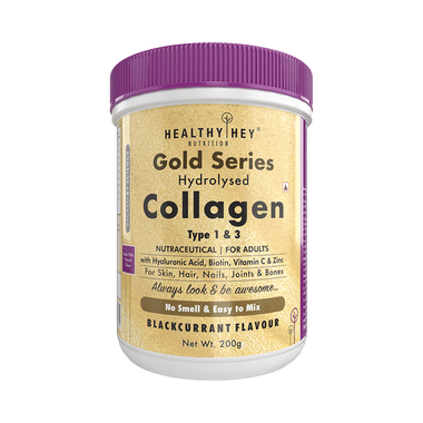 HealthyHey Nutrition Gold Series Hydrolysed Collagen Type 1 & 3 For Skin, Hair, Nails, Bones & Joints | For Adults | Flavour Blackcurrant