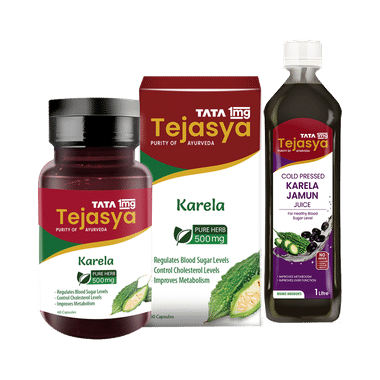 Tata 1mg Combo Pack Of Tejasya Karela Capsule 500mg (60) & Tejasya Karela Jamun Juice (1ltr)