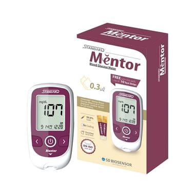 Standard Mentor Blood Glucose Meter Glucometer With 10 Free Test Strips