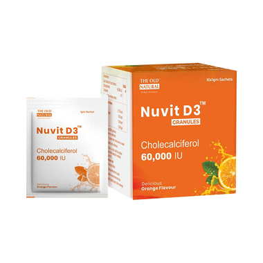 The Old Natural Nuvit D3 Granules Cholecalciferol 60,000 IU Sachet (10 Each) Delicious Orange