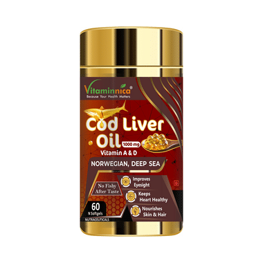 Vitaminnica Cod Liver Oil 1000mg with Vitamin A & D | Softgel for Heart, Skin, Hair & Eyes