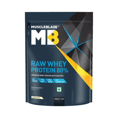 MuscleBlaze Raw Whey Protein 80% | Added Digestive Enzymes For Muscle Gain | No Added Sugar | Flavour Powder Unflavored