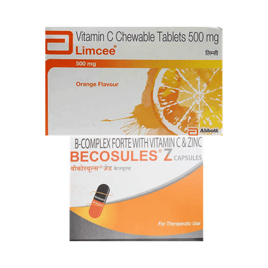 Combo Pack of Limcee Chewable Tablet Orange (15) & Becosules Z Capsule (20)