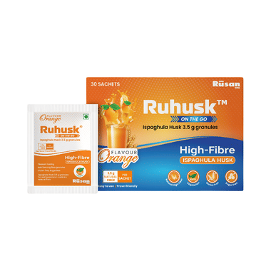 Ruhusk On The Go Ispaghula/Isabgol Husk 3.5g Sachet | Constipation Relief & Digestive Health High Fibre Orange