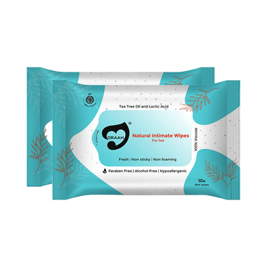 Oraah Natural Intimate Wipes For Her (10 Each)