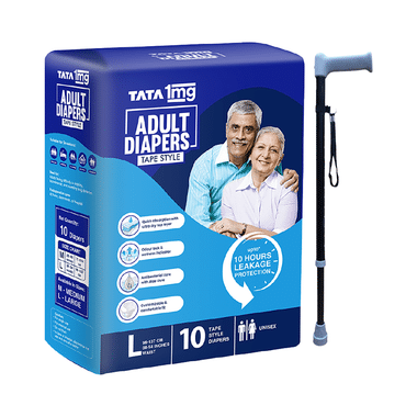Combo Pack Of Tata 1mg Adjustable Walking Stick & Tata 1mg Adult Diaper Tape Style Large (10)