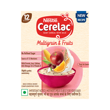 Nestle Cerelac Baby Cereal With Iron, Vitamins & Minerals | From 12 To 24 Months | Multigrain & Fruits No Refined Sugar