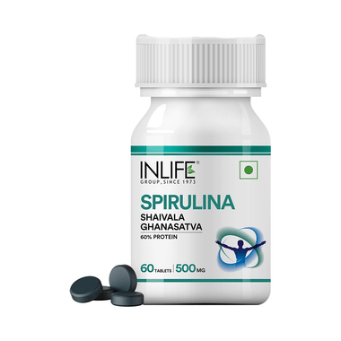 Inlife Spirulina Tablets 500 mg | Green Superfood Supplement | Nutritional Supplement Protein Fiber Antioxidants