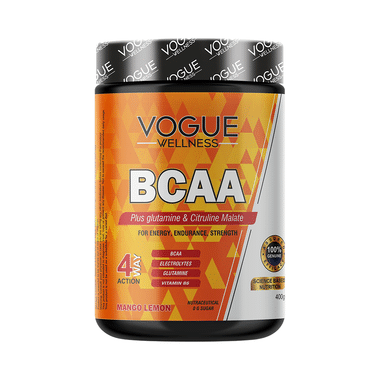 Vogue Wellness BCAA Supplement Boost Strength Stamina Energy Performance Muscle Recovery & Endurance Mango Lemon