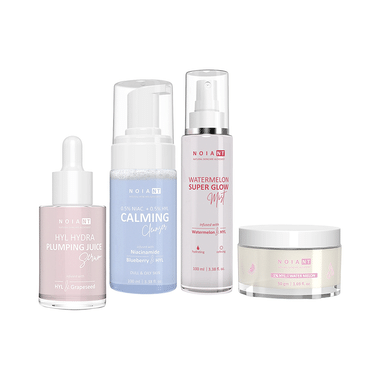 Noiant Combo Pack of 0.5% Niacinamide + 0.5% Hyl Calming Cleanser 100ml, Watermelon Super Glow Mist 100ml, Hyl Hydra Plumping Juice Serum 30ml & 1% Hyl Moisturizer 50gm