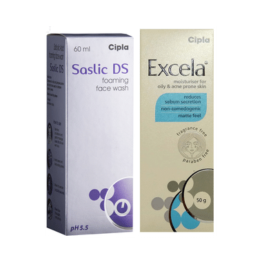 Combo Pack of Excela Moisturiser 50gm & Saslic DS Foaming Face Wash 60ml