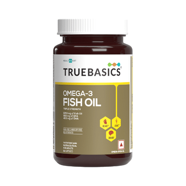 TrueBasics Omega 3 Triple Strength Fish Oil 1250mg | For Brain, Heart & Joints | Soft Gelatin Capsule
