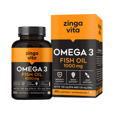 Zingavita Omega 3 Fish Oil 1000mg Soft Gelatin Capsule With EPA & DHA | For Heart, Brain & Joint Health |
