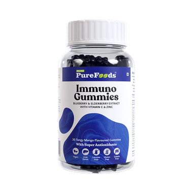PureFoods Immuno Gummies With Vitamin C & Zinc | Blueberry & Elderberry Extract