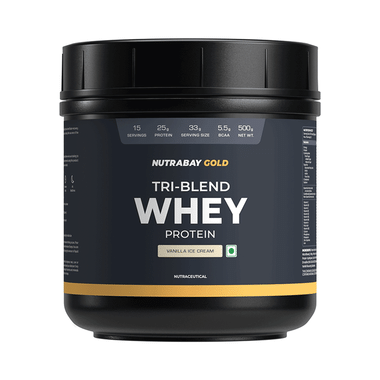 Nutrabay Gold Tri-Blend Whey Protein For Muscle Recovery & Immunity | No Added Sugar | Flavour Vanilla Icecream