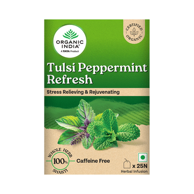 Organic India Tea For Immunity, Antioxidant Support & Stress Relief | Flavour Tulsi Peppermint Refresh Green Tea