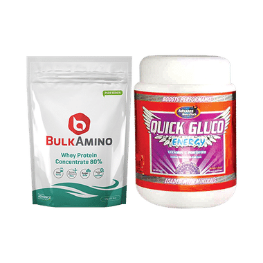 Advance Nutratech Combo Pack Of  Bulk Amino Whey Protein Concentrate 80% 1Kg Powder And Quick Gluco Energy 1kg Orange