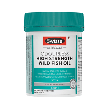 Swisse Ultiboost Odourless High Strength Wild Fish Oil Capsule with 1500mg Omega 3 | For Heart, Brain, Eye & Joint Health
