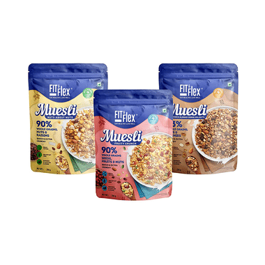 Fit & Flex Combo Pack Of Muesli Fruity Crunch, Nuts About Nuts & Choco Almond Cookie Delight (210gm Each)