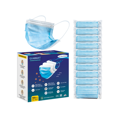 Quarant 3 Ply Disposable Surgical Face Mask With Adjustable Nose Pin, UV Sterilized (100 Each) Free Size Blue