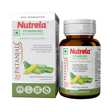 Patanjali Nutrela Vitamin B12 Bio-Fermented for Nerve Strengthening & Brain Function | Capsule