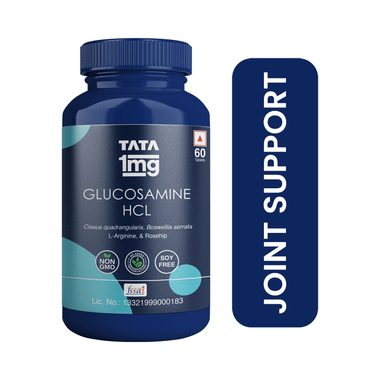 Tata 1mg Glucosamine HCL 1500 mg Tablets for Joint Health with Boswellia Serrata, Collagen Peptide, L-Arginine, and Curcuma Longa