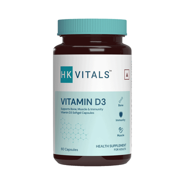 Healthkart HK Vitals Vitamin D3 (Cholecalciferol) 600IU | Softgel Capsule For Bones, Immunity & Muscles