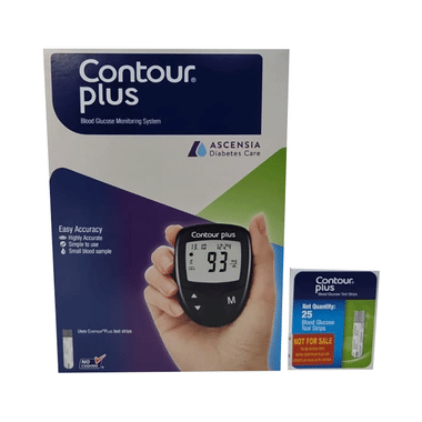 Contour Plus Blood Glucose Monitoring System Glucometer With Contour Plus Blood Glucose Test Strip 25S Free