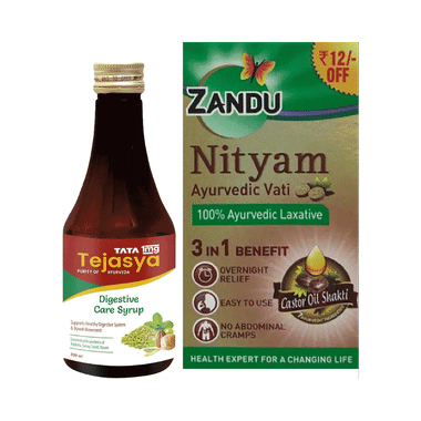 Combo Pack Of Tata 1mg Tejasya Digestive Care Syrup (200ml) & Zandu Nityam Tablet (30)