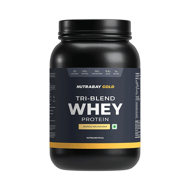 Nutrabay Gold Tri-Blend Whey Protein For Muscle Recovery & Immunity | No Added Sugar | Flavour Powder Mango Milkshake