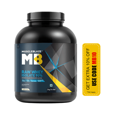 MuscleBlaze Raw Whey Protein Isolate | With Digestive Enzymes & BCAAs | For Muscle Gain | Powder Unflavoured