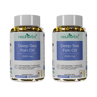 Neuherbs Deep-Sea Fish Oil 2500mg | With Omega 3, Vitamin D3 & E For Heart, Brain, Bone & Skin | Flavour Lemon