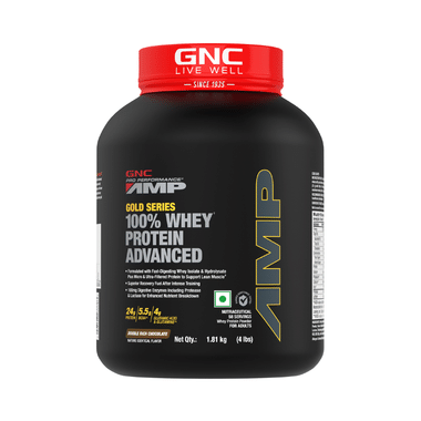 GNC Amp Gold 100% Whey Protein Advanced Powder With Digestive Enzymes | For Lean Muscles | Flavour Double Rich Chocolate